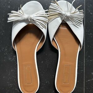 Aquazurra white tassel flats